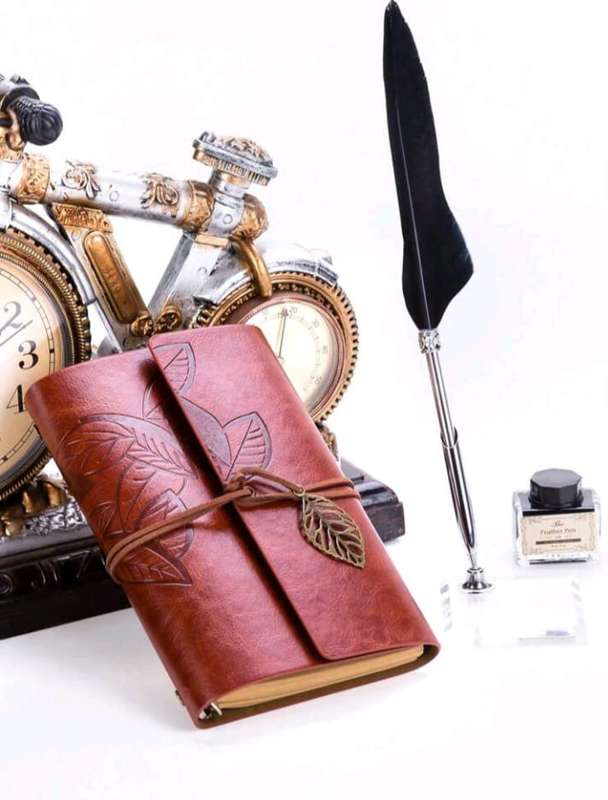 Notebook (A5) in Vintage European Style with Feather Quill Pen