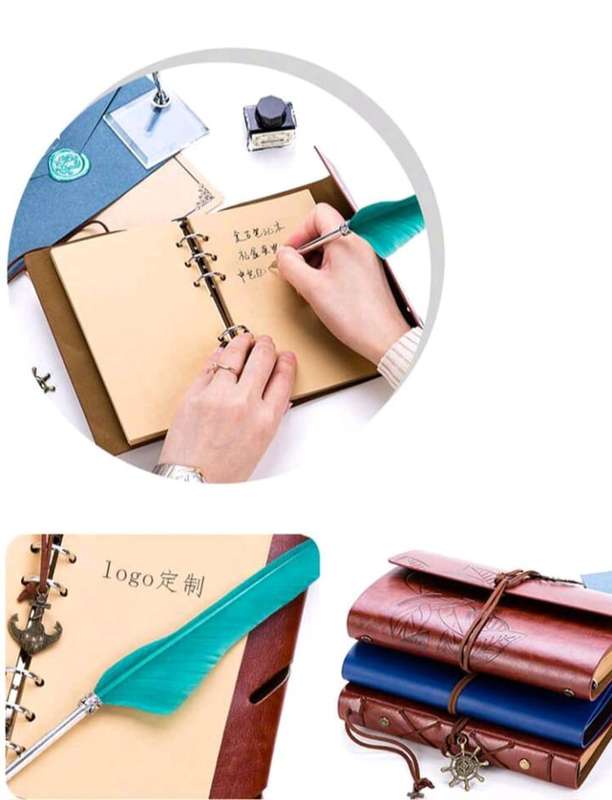 Notebook (A5) in Vintage European Style with Feather Quill Pen