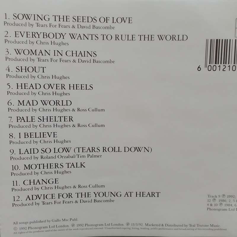 Tears For Fears (CD) Tears Roll Down