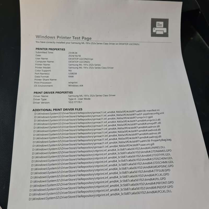 Samsung ML 1915 laserjet print