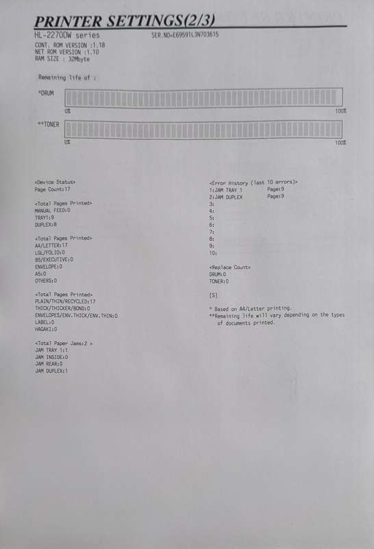 Brother Laser Printer with 100% level Toner.