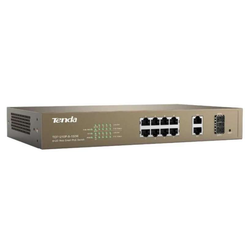 Tenda 8 Port Fast Ethernet 2GE+2SFP Web Smart 123W PoE Switch