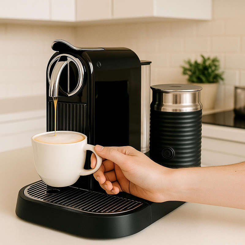 DeLonghi's Nespresso Cappuccino and Espresso machine with milk frother