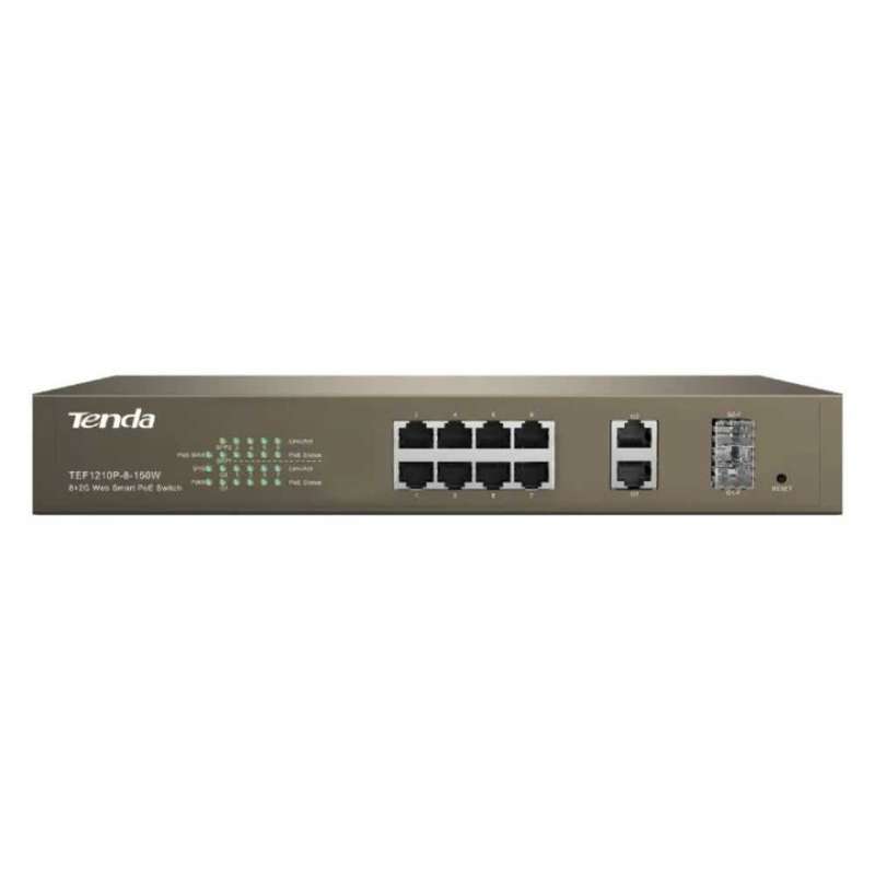 Tenda 8 Port Fast Ethernet 2GE+2SFP Web Smart 123W PoE Switch