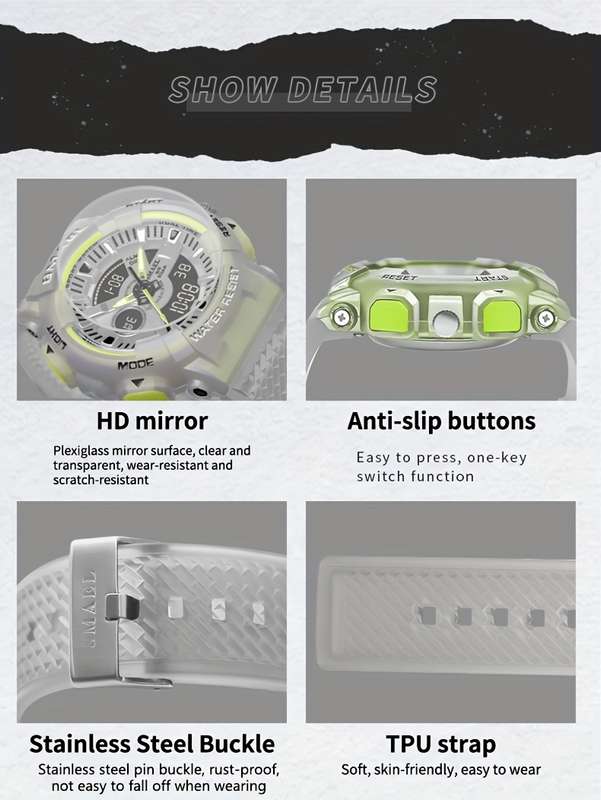 Dual Display Shock Resistant Digital Watch (Color: Golden)