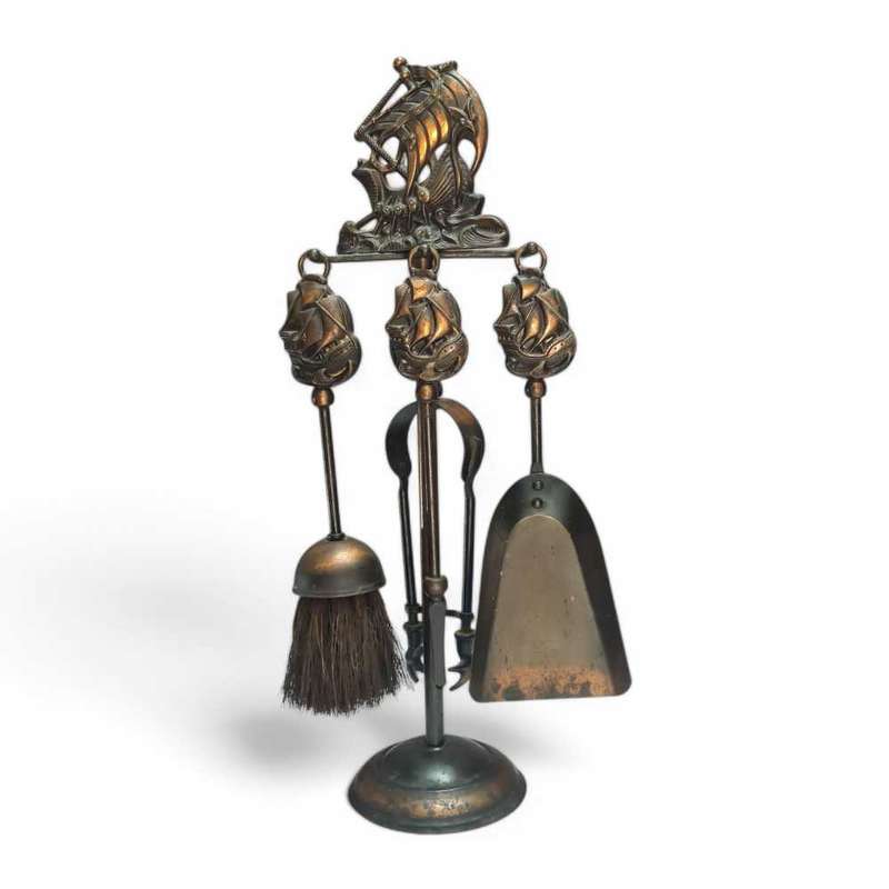 vintage Mayflower brass fireside tool set