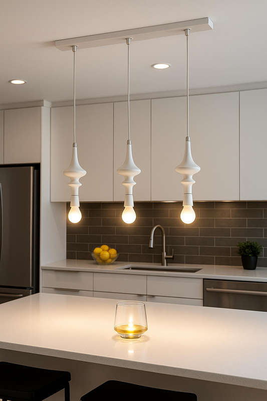 Kitchen light with three hanging bulb holders