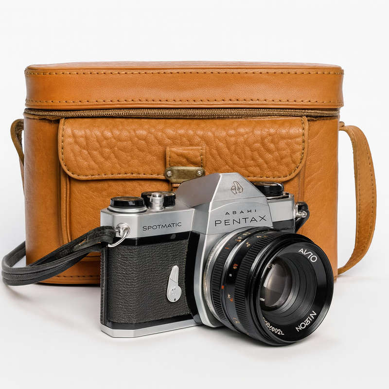 Vintage Asahi Pentax Spotmatic + Leather Camera Bag  Classic 35mm Film Set