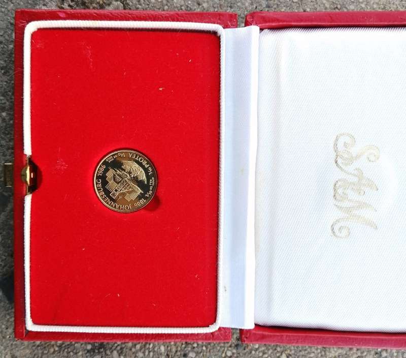 1986 GOLD Proof Johannesburg centenary 1/10th in S.A.M box