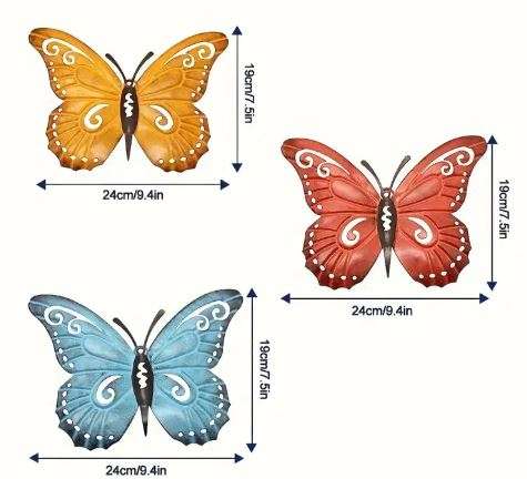 3 x BIG BUTTERFLIES - Iron - Wall Decor