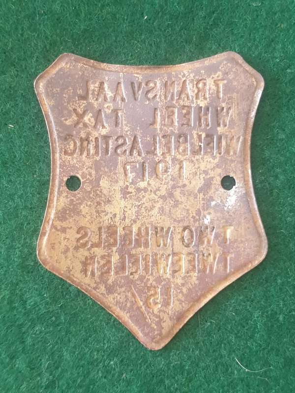 Antique (1917) Transvaal Wheel Tax disc