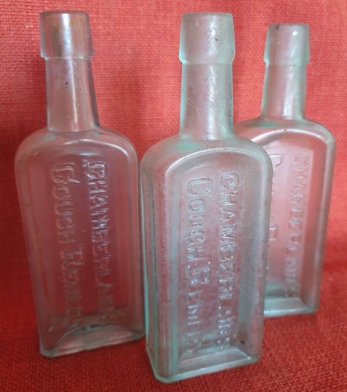 3 x very old Chamberlains Cough Remedy bottles