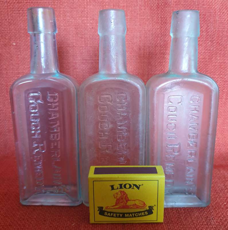 3 x very old Chamberlains Cough Remedy bottles