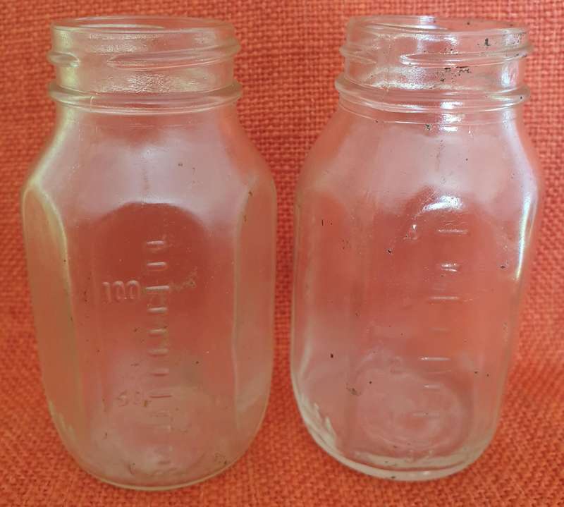 2 x vintage Evenflo (glass) milk feeding bottles (made in USA)