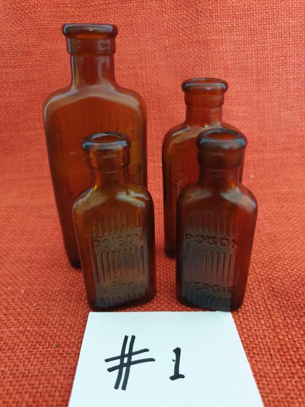 4 x vintage brown Poison/Vergif bottles #1