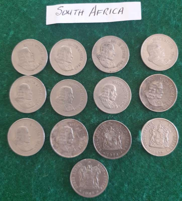 13 x South African 10c coins (mostly 1965)