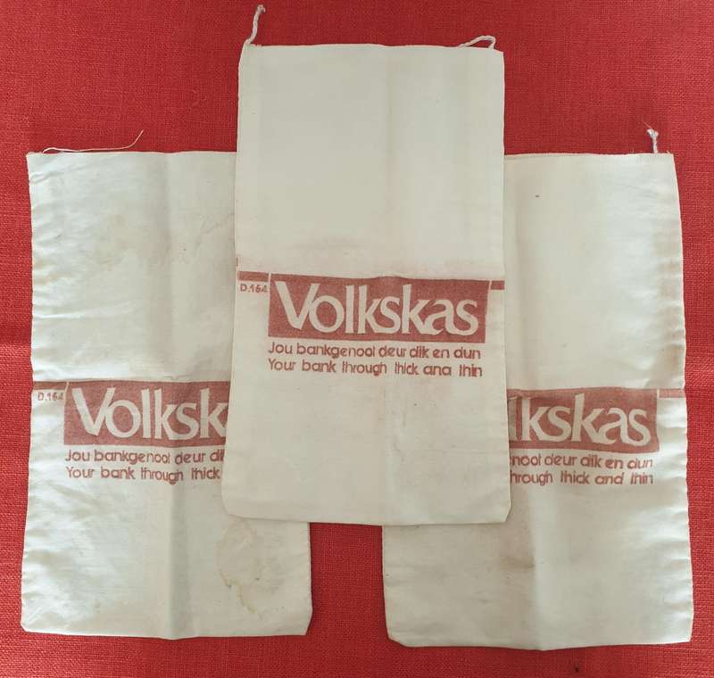 3 x vintage Volkskas Bank linen money bags