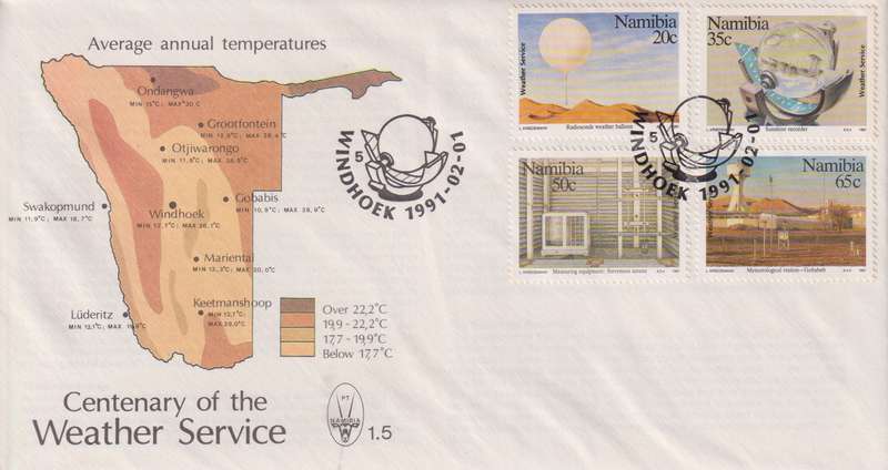 FDC Namibia 1991 The 100th Anniversary of Weather Service
