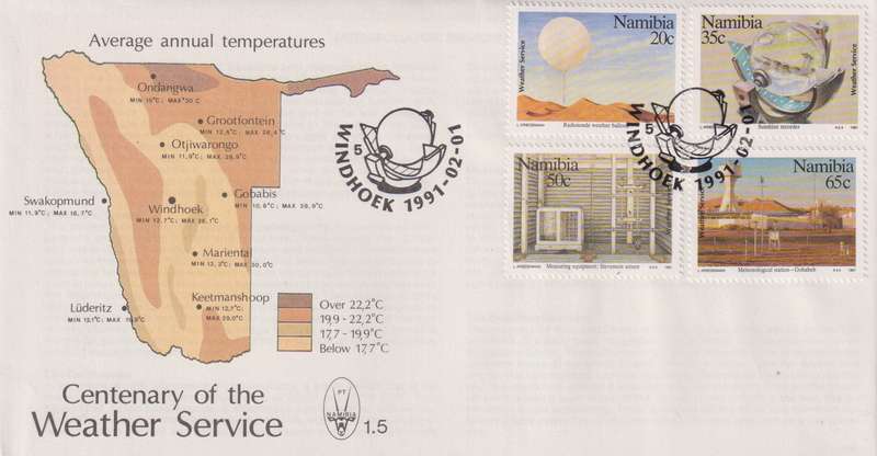 FDC Namibia 1991 The 100th Anniversary of Weather Service
