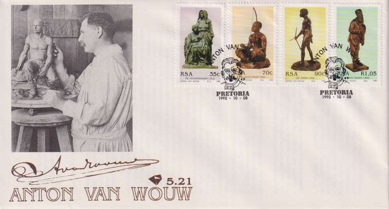 FDC RSA 1992 The 130th Anniversary of the Birth of Anton van Wouw (Sculptor)