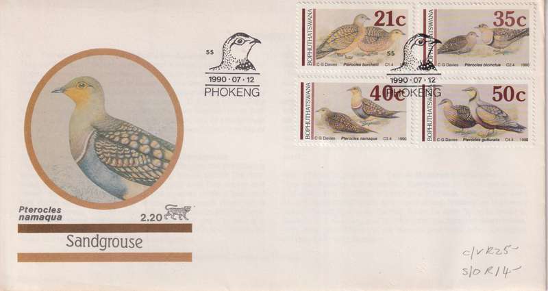 FDC Bophuthatswana 1990 Sandgrouse - Paintings by Claude Finch-Davies