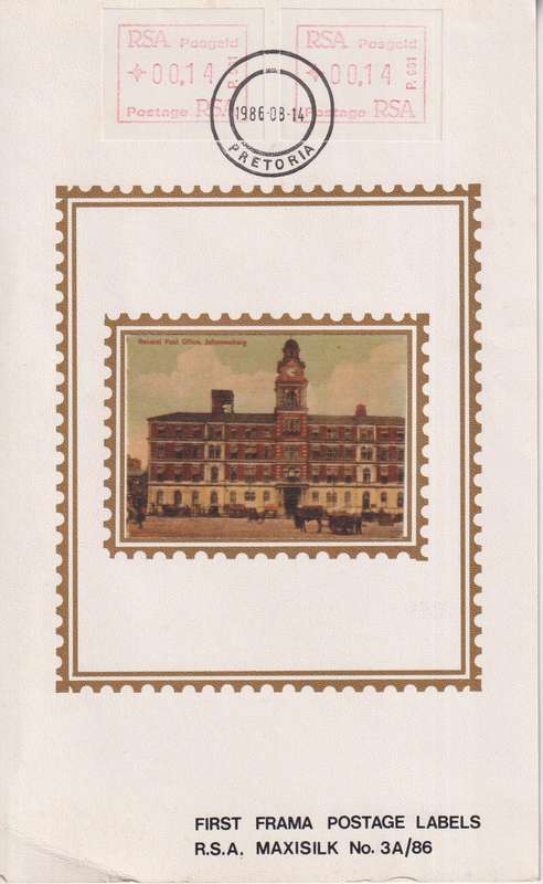 First Frama Commemoration Postage Labels RSA MaxiSilk no. 3A/86