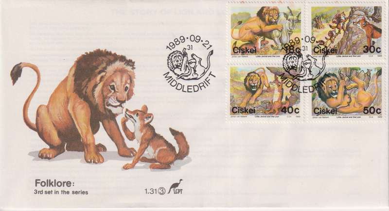 FDC Ciskei 1989 Folklore - The Legend of the Lion and the Little Jakal