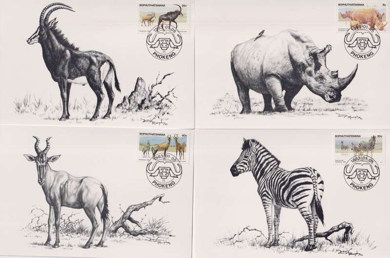 Maxi Card Set of 4 Limited Ad 1983 Pilanesberg Nature Reserve (Packs Of 10 Bid per pack to take all)