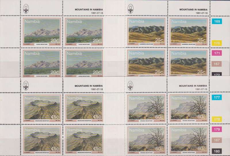 Stamps Control Blocks 1991 Mountains of Namibia