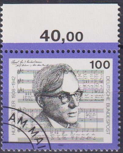 Stamps Germany 1992 The 50th Anniversary of the Death of Hugo Distler, Composer and Conductor