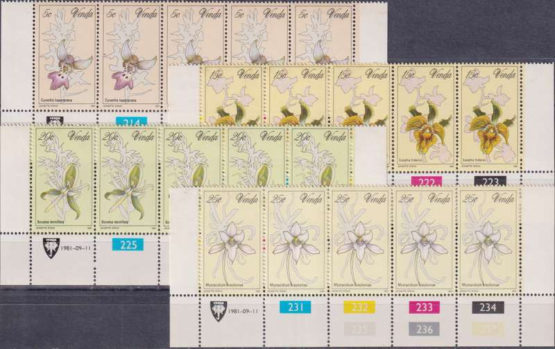 Stamps Control Blocks Venda 1981 Orchids