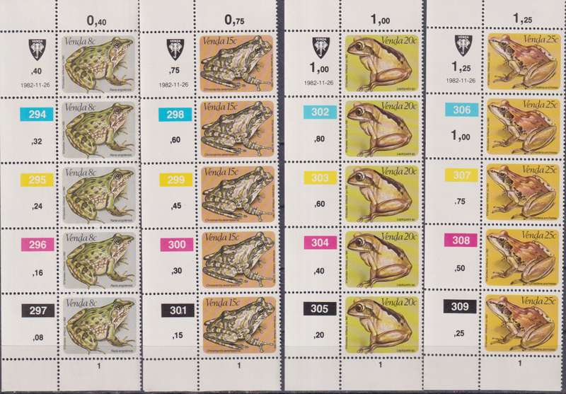 Stamps Control Blocks Venda 1982 Frogs