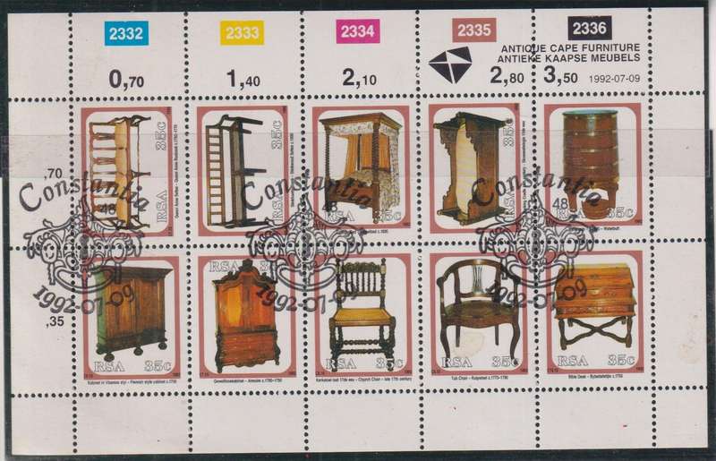 Stamp Control Blocks RSA 1992 Antique Cape Furniture