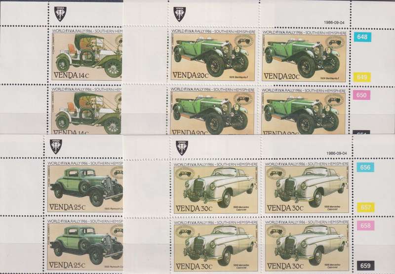 Stamp Control Blocks Venda 1986 Veteran Car Rally