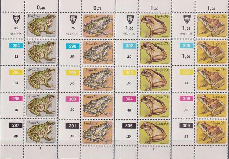 Stamp Control Blocks Venda 1982 Frogs