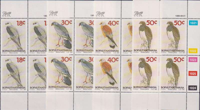 Stamp Control Blocks Bophuthatswana 1989 Birds of Prey - Paintings by Claude Finch-Davies
