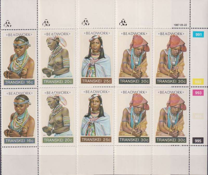 Stamps Control Blocks Transkei 1987 Transkei Beadwork
