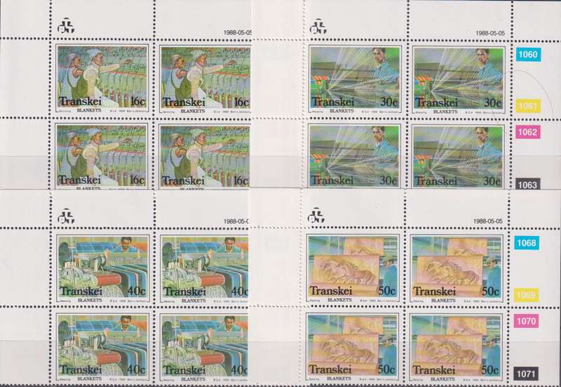 Stamps Control Blocks Transkei 1988 Blanket Factory