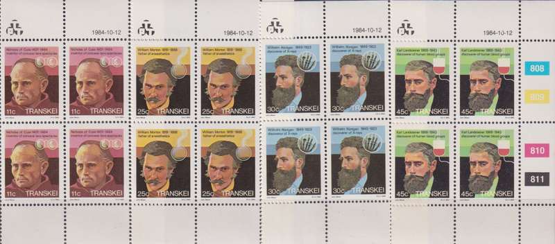 Stamps Control Blocks Transkei 1984 Famous People of Medicine