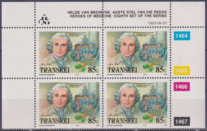 Stamp Control Blocks Transkei 1993 Famous People of Medicine