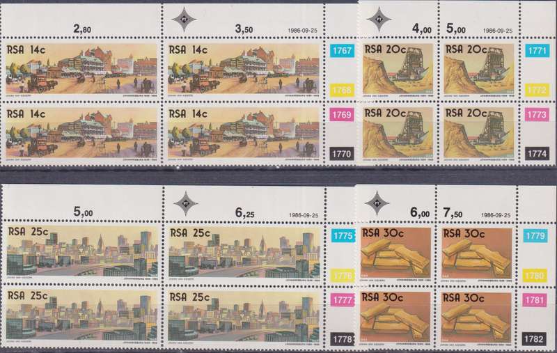 Stamps Control Block RSA 1986 The 100th Anniversary of Johannesburg