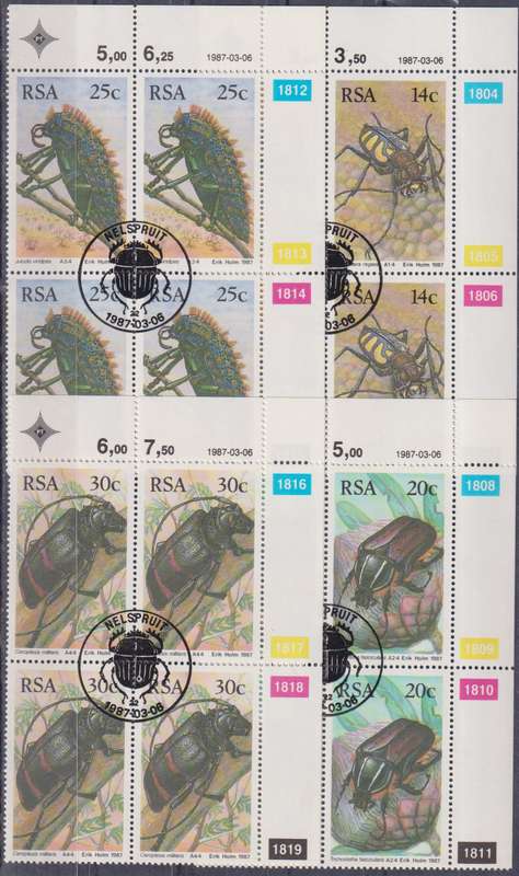 Stamps Control Block RSA 1987 Beetles