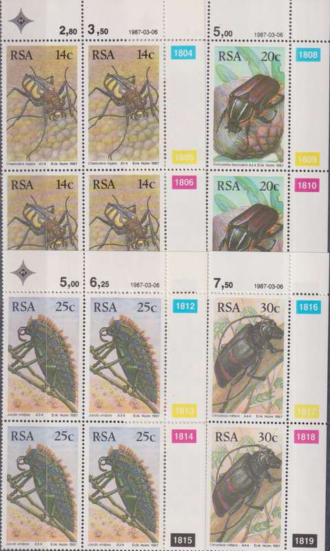 Stamps Control Block RSA 1987 Beetles