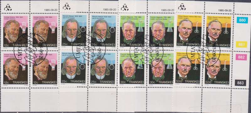 Stamps Control Blocks Transkei 1985 Famous People of Medicine