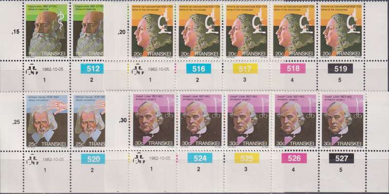 Stamps Control Blocks Transkei 1982 Famous People of Medicine