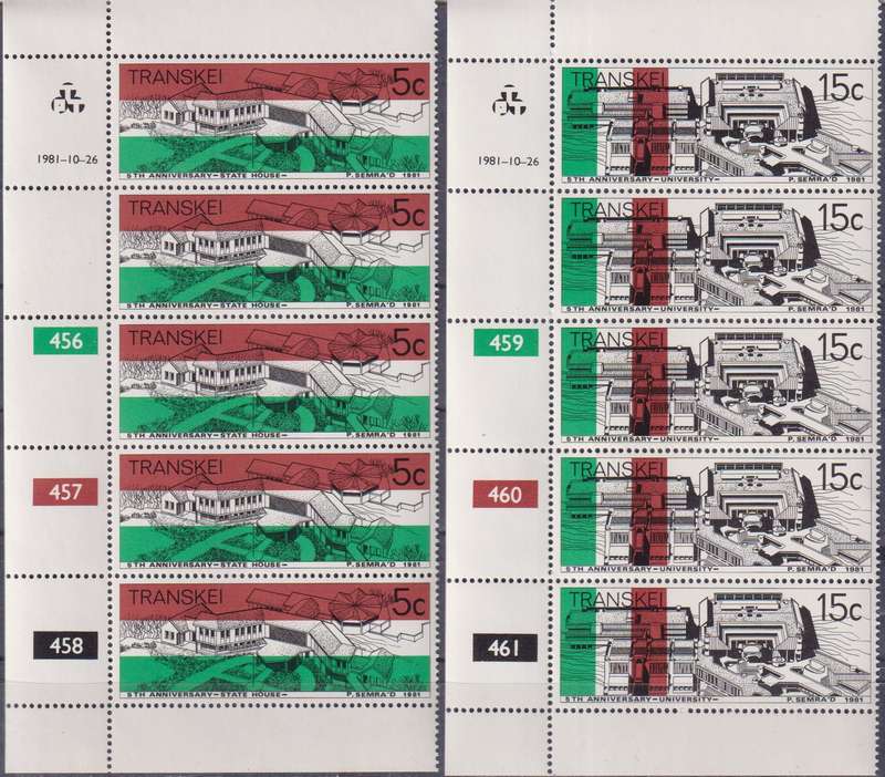 Stamps Control Blocks Transkei 1981 The 5th Anniversary of Independence