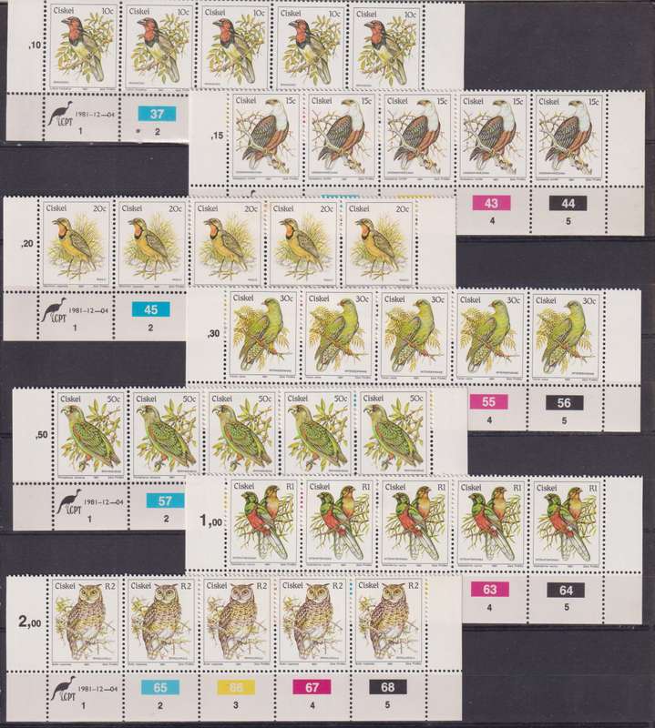 Stamp Control Blocks Ciskei 1981 -1989 Birds