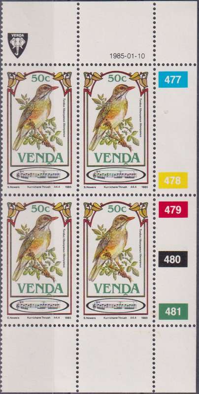 Stamp Control Blocks Venda 1985 Songbirds