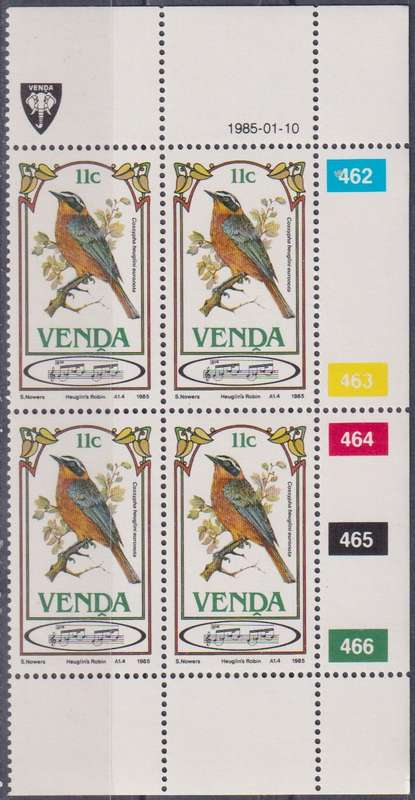 Stamp Control Blocks Venda 1985 Songbirds