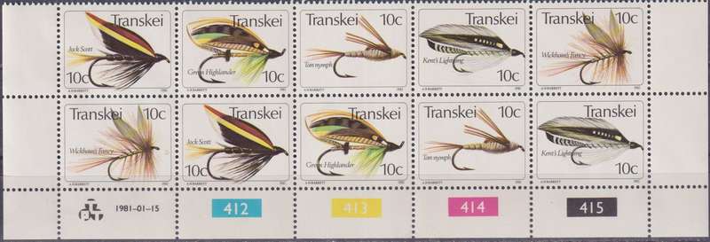 Stamp Control Blocks Transkei 1981 Fishing Flies